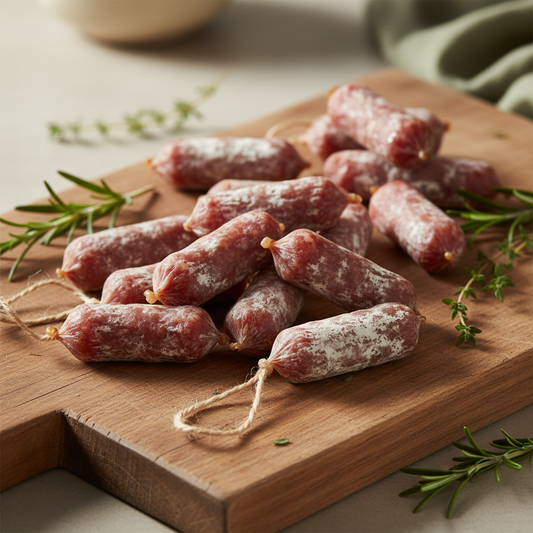 Mini saucissons grignotins sur planche en bois